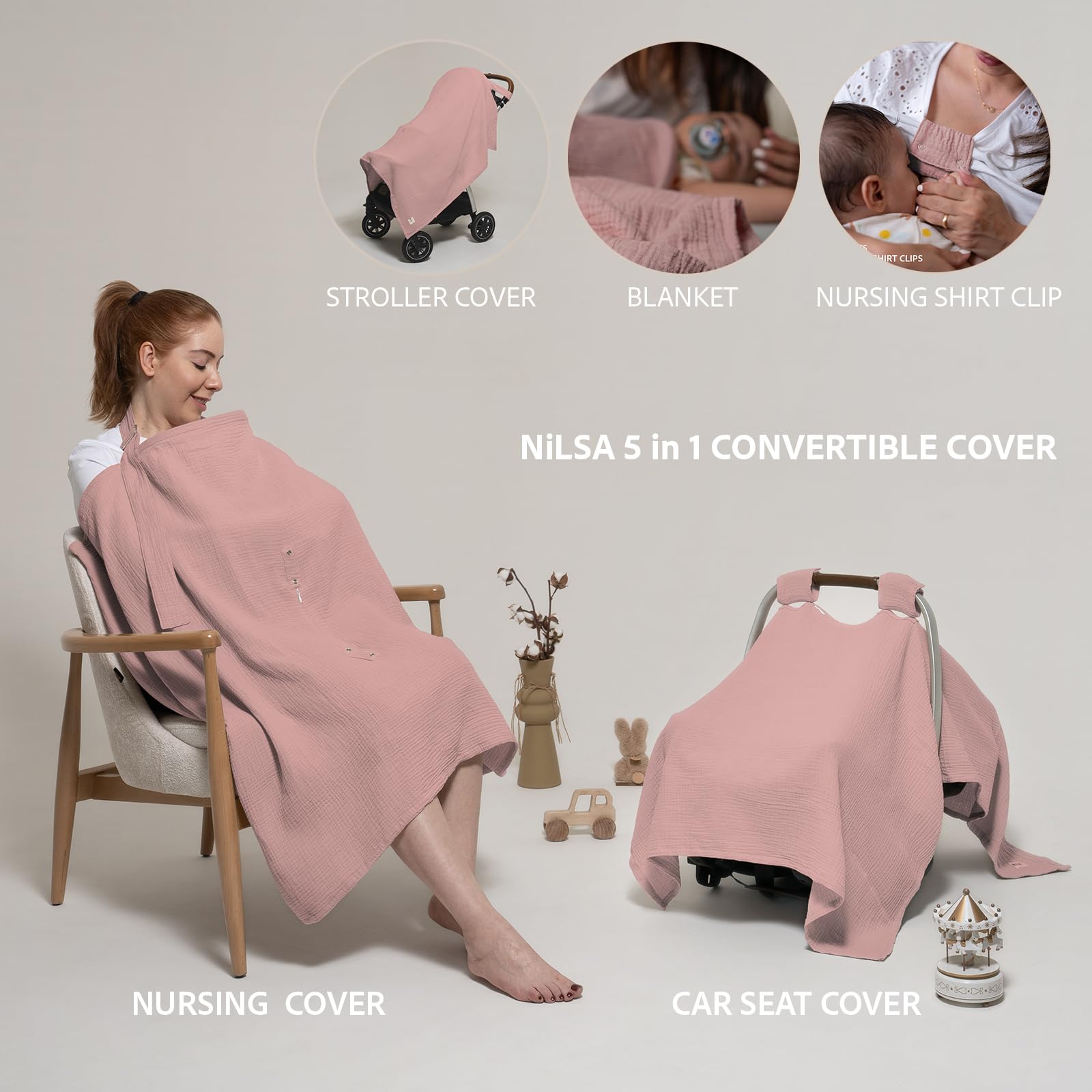 Nilsa car seat cover attachment shields baby from sun and elements.