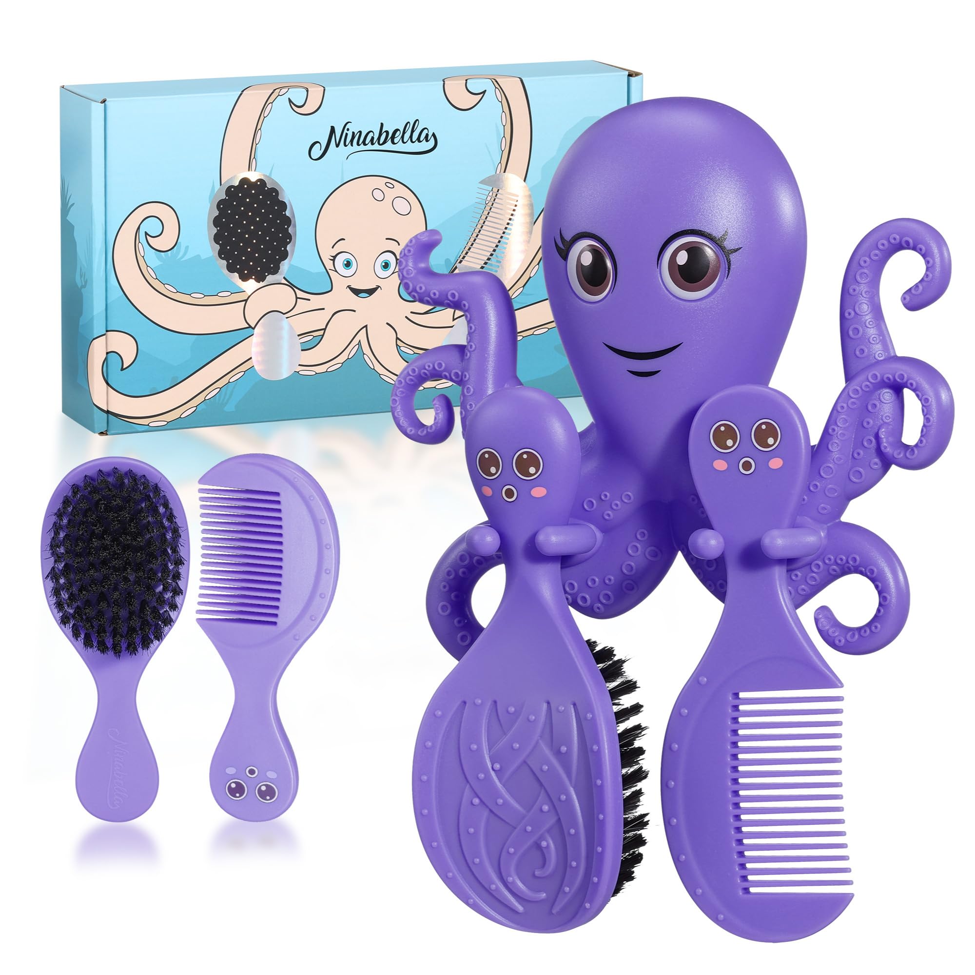 Ninabella octo baby brush and comb with soft bristles for gentle newborn detangling