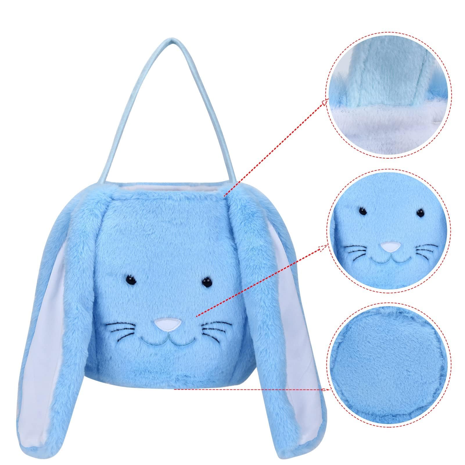 Ninlega Easter basket close-up shows long plush bunny ears for playful decor