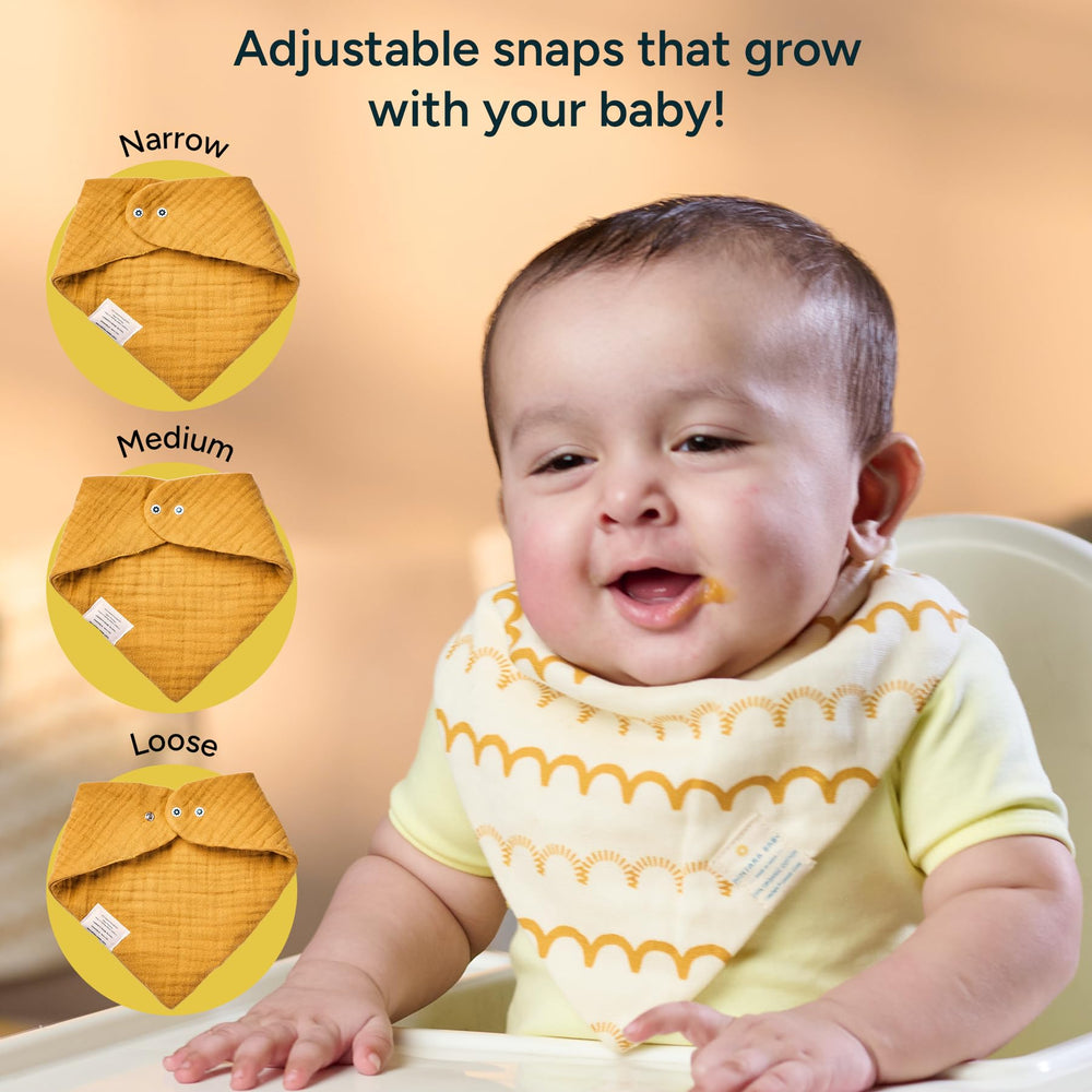 NINTARABABY Bandana Bib with adjustable snaps for growing babies.