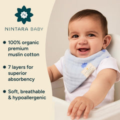 NINTARABABY Bandana Bib made of organic muslin for soft, skin-friendly wear.
