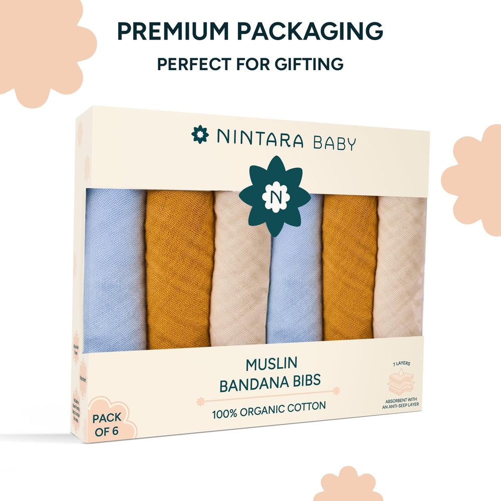 NINTARABABY Bandana Bib includes travel-friendly drawstring bag.