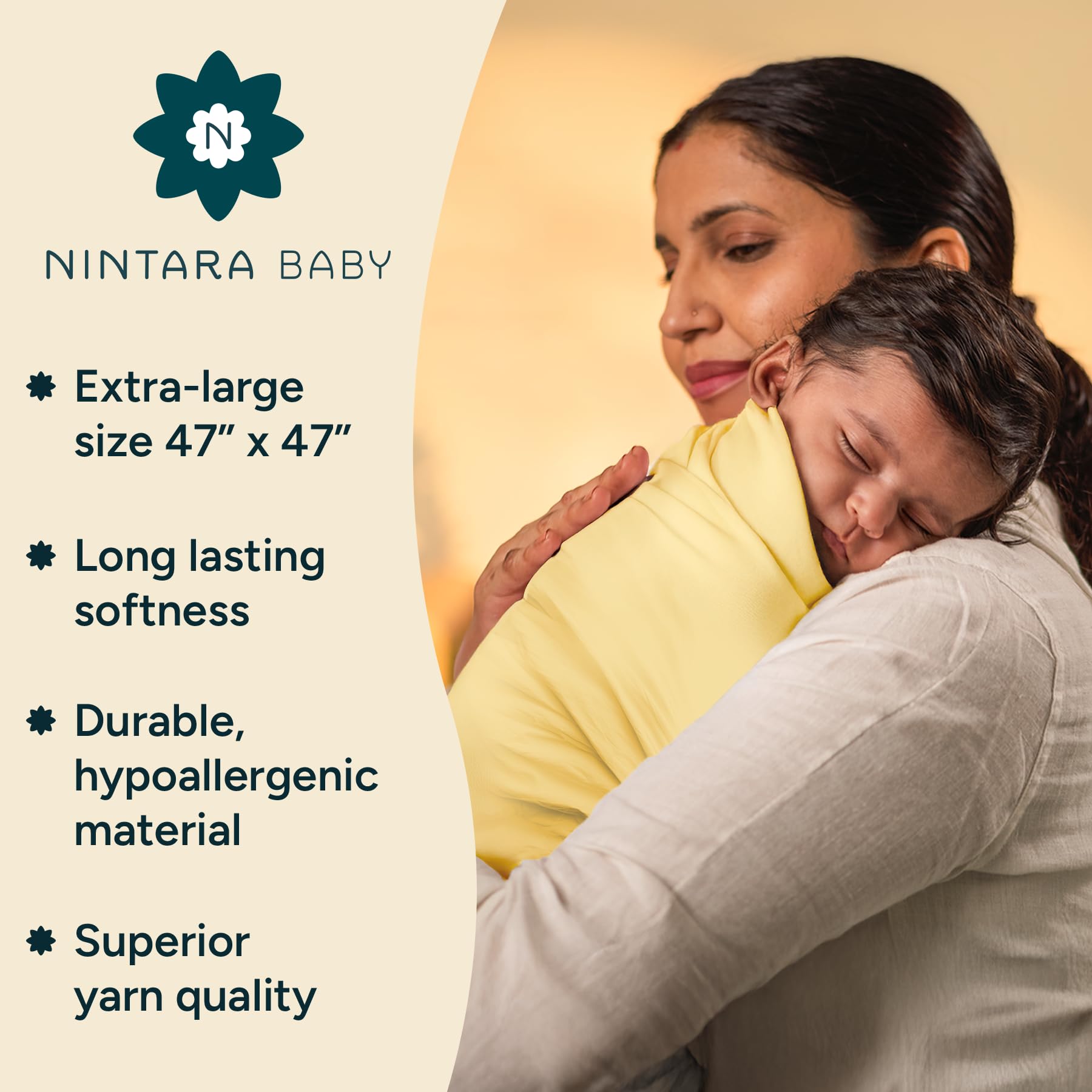 NINTARABABY fabric closeup reveals two-layer organic cotton softness you can feel
