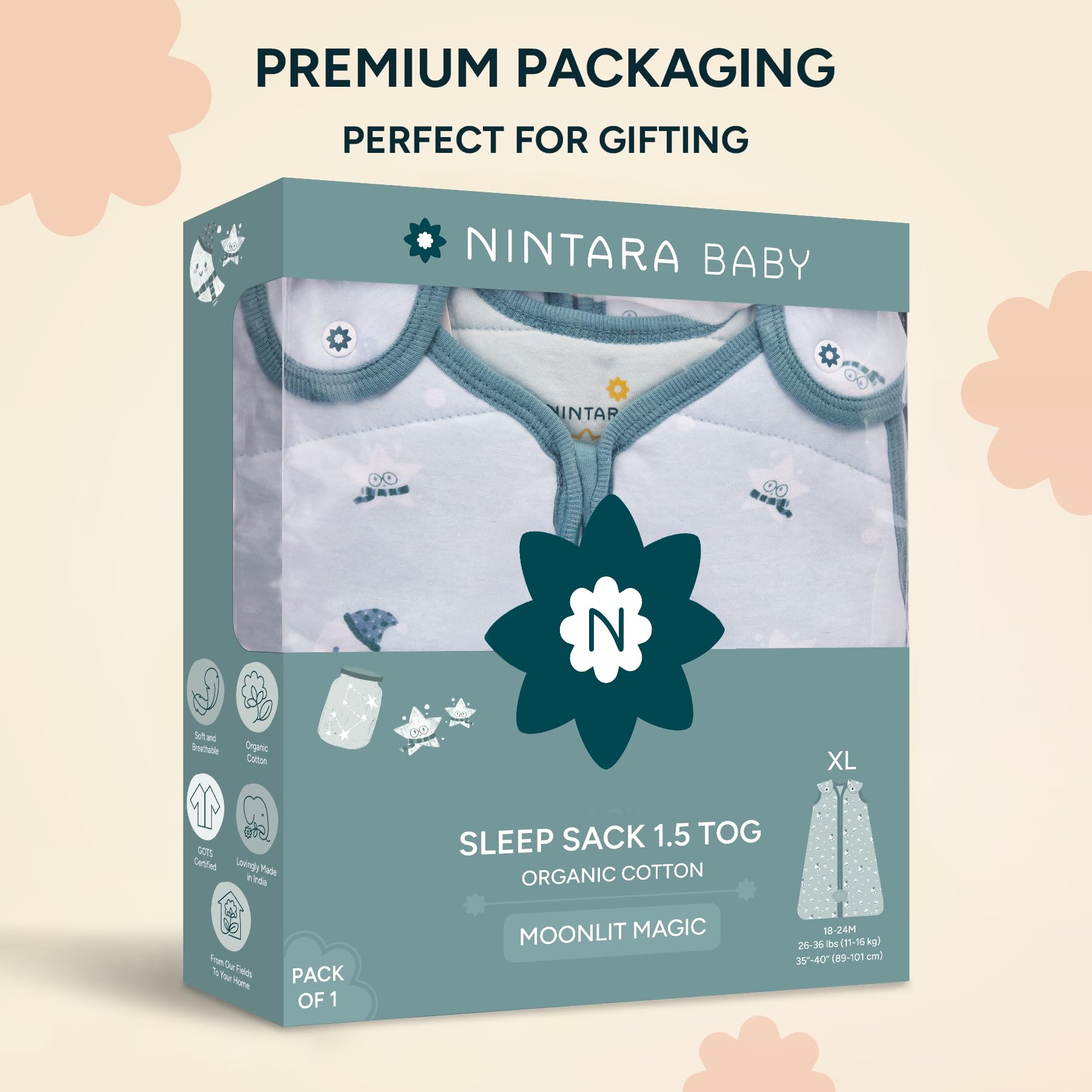 NINTARABABY Sleep Sack gift-ready packaging highlights a thoughtful gift option
