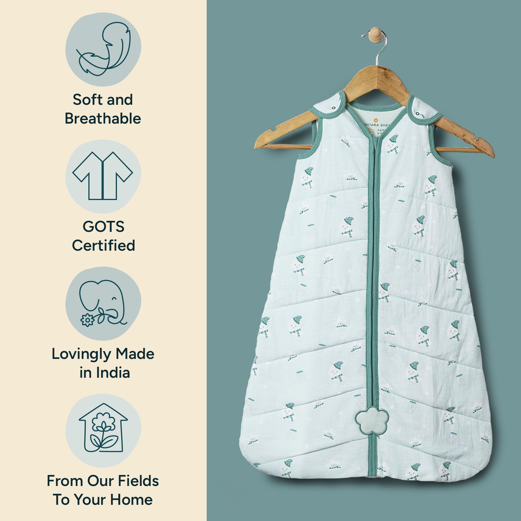 NINTARABABY Sleep Sack organic cotton fabric emphasizes breathable skin contact