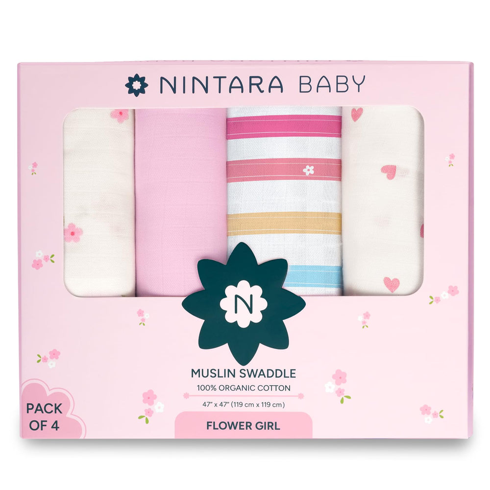 NINTARABABY swaddle Floral Trails close-up, ultra-soft organic cotton for comfy naps.