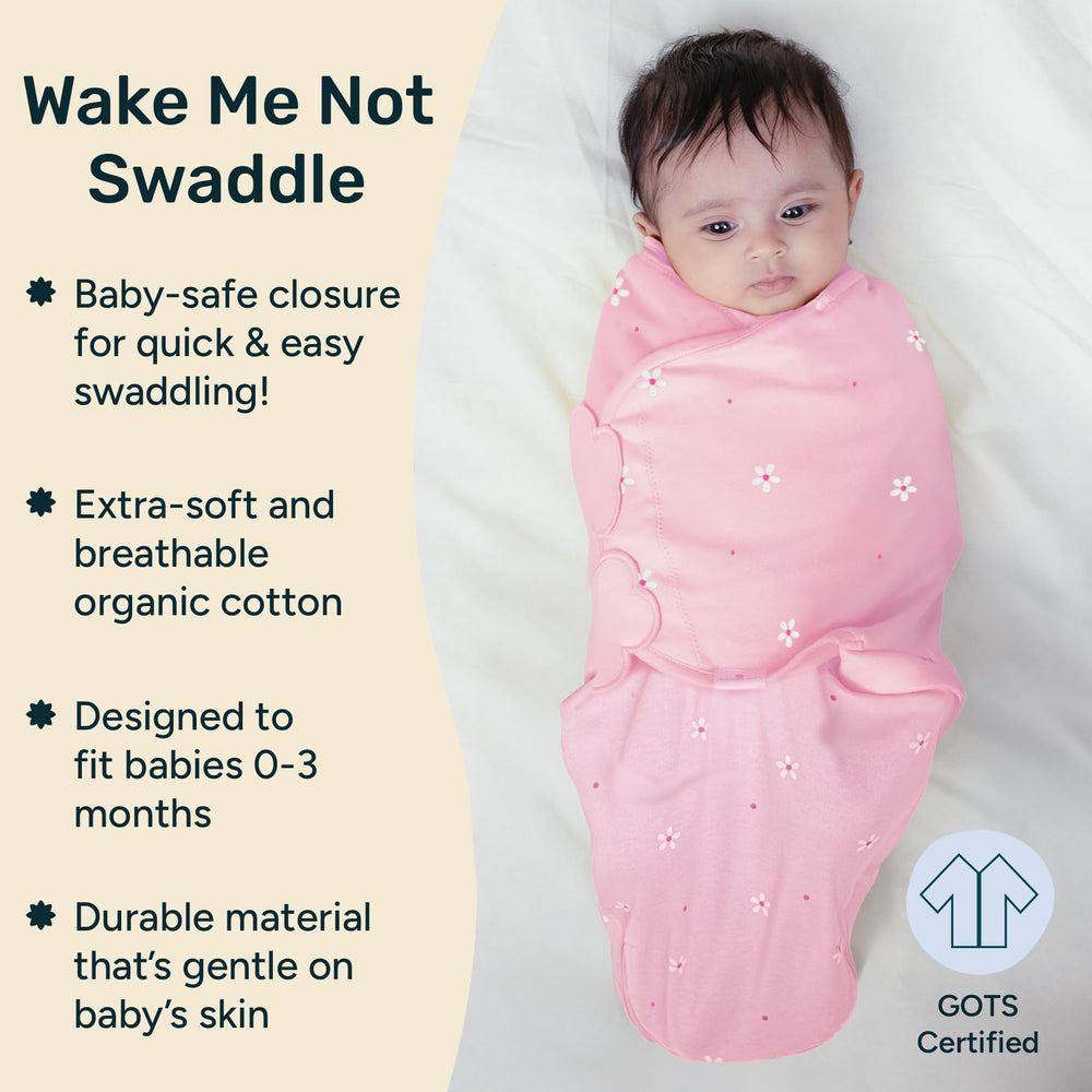 NINTARABABY wake me not swaddle with Pretty Petals supports calm naps