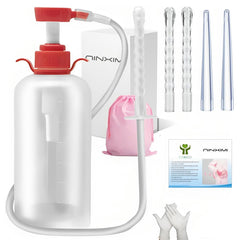 NINXIMI vaginal douche bottle with 600ml capacity and clear water level for easy monitoring.
