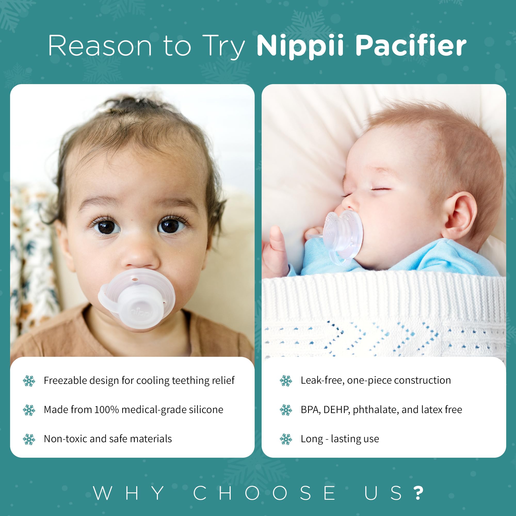 Nippii Freezable Pacifier Teether, close-up silicone detail, medical-grade