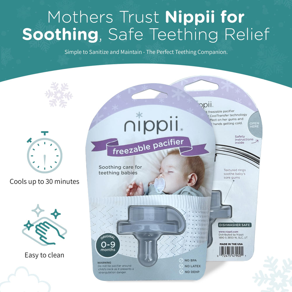 Nippii Freezable Pacifier Teether, side view, soothing gums through cooling