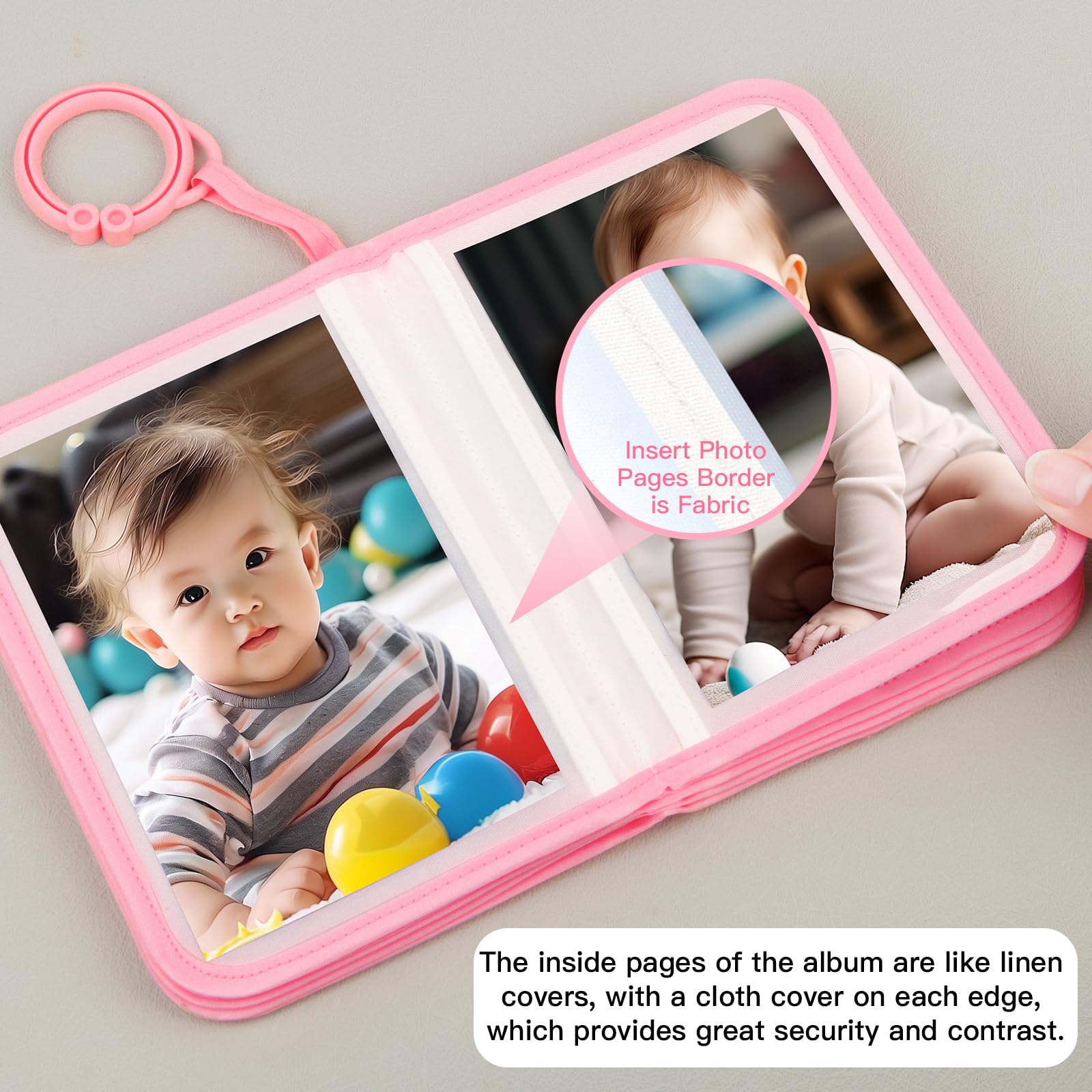 Durable stitching on the Niselity baby photo book for growing hands.
