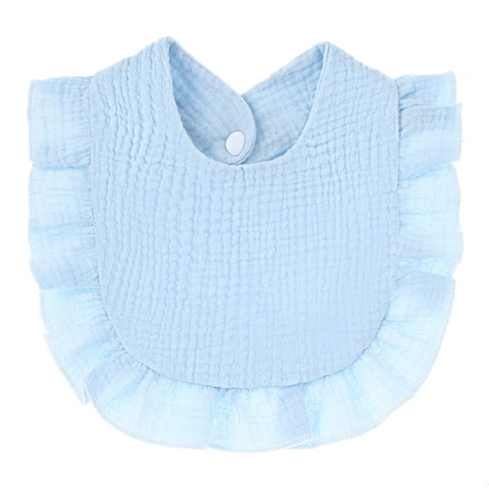 Nishine blue bibs laid flat showing adjustable closure and colors