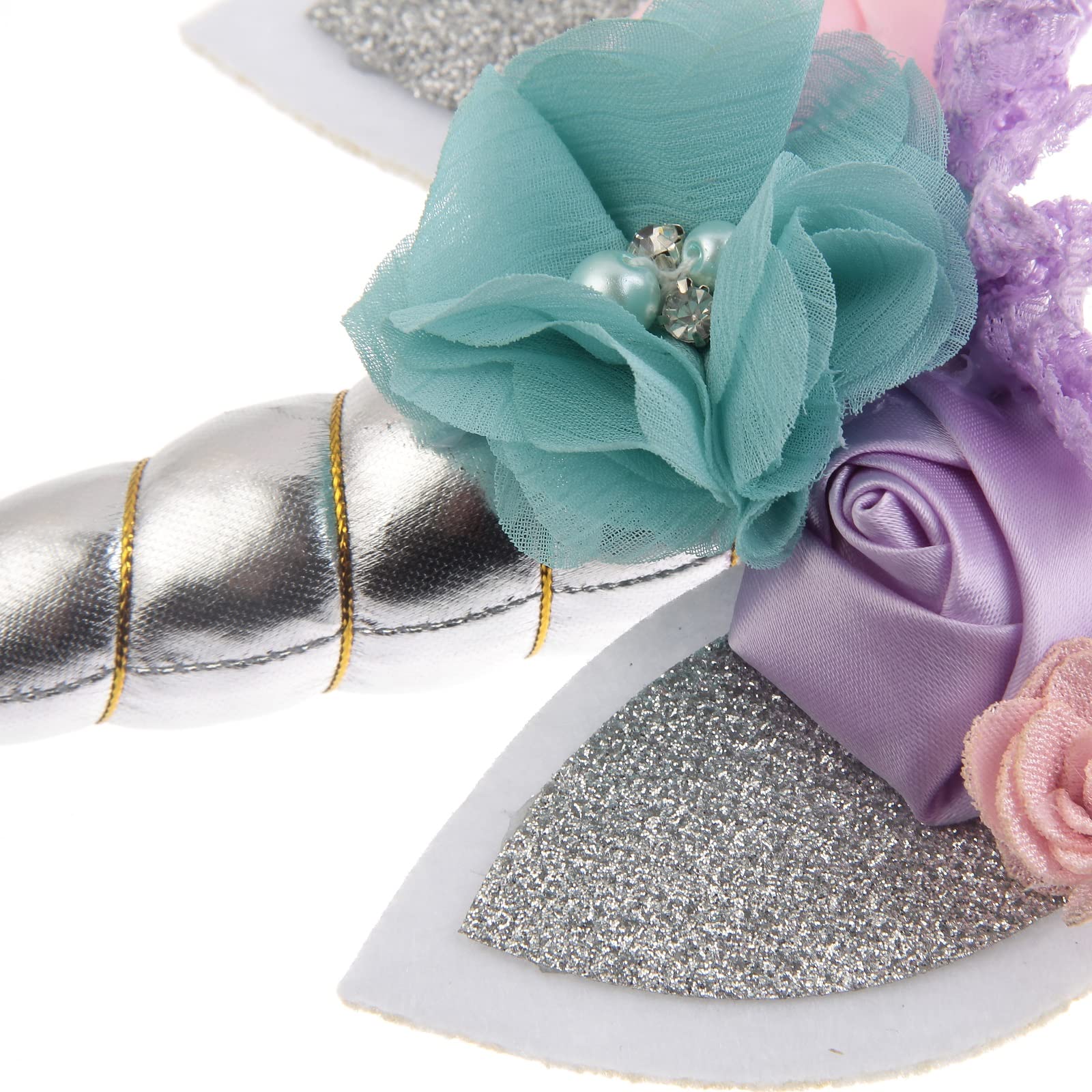 Nishine elastic baby headband with unicorn horn sparkle for parties.