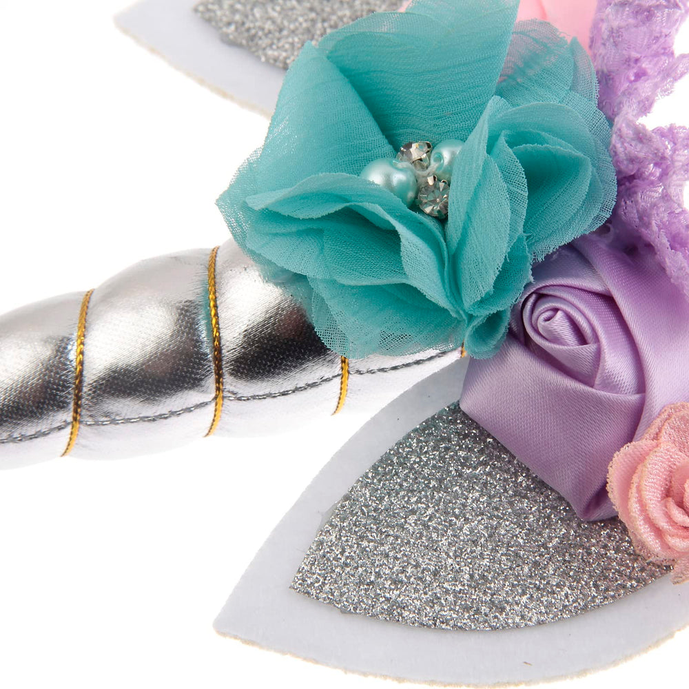 Nishine elastic baby headband with unicorn horn sparkle for parties.