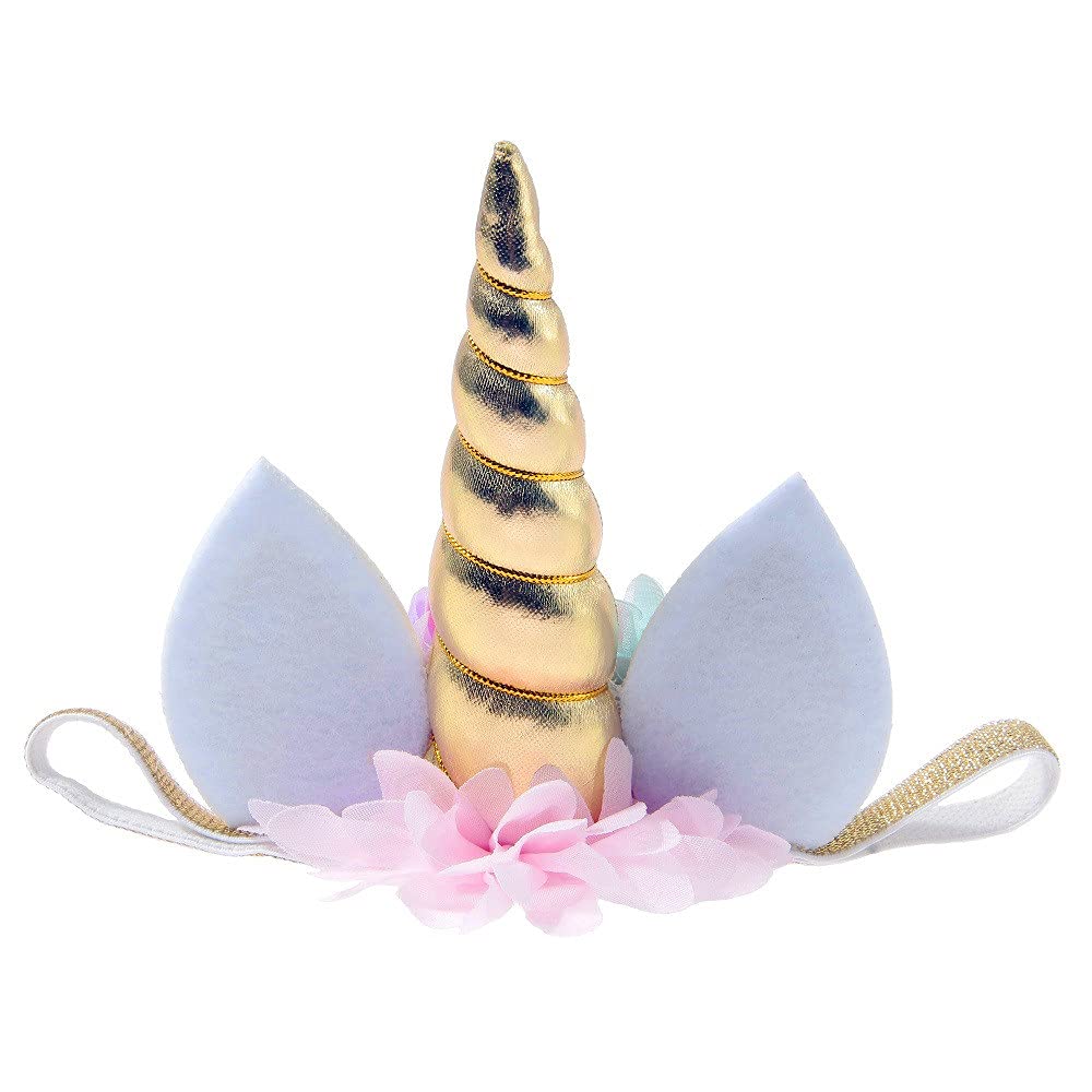 Nishine unicorn headband in chiffon-gold, ideal for parties and cosplay.