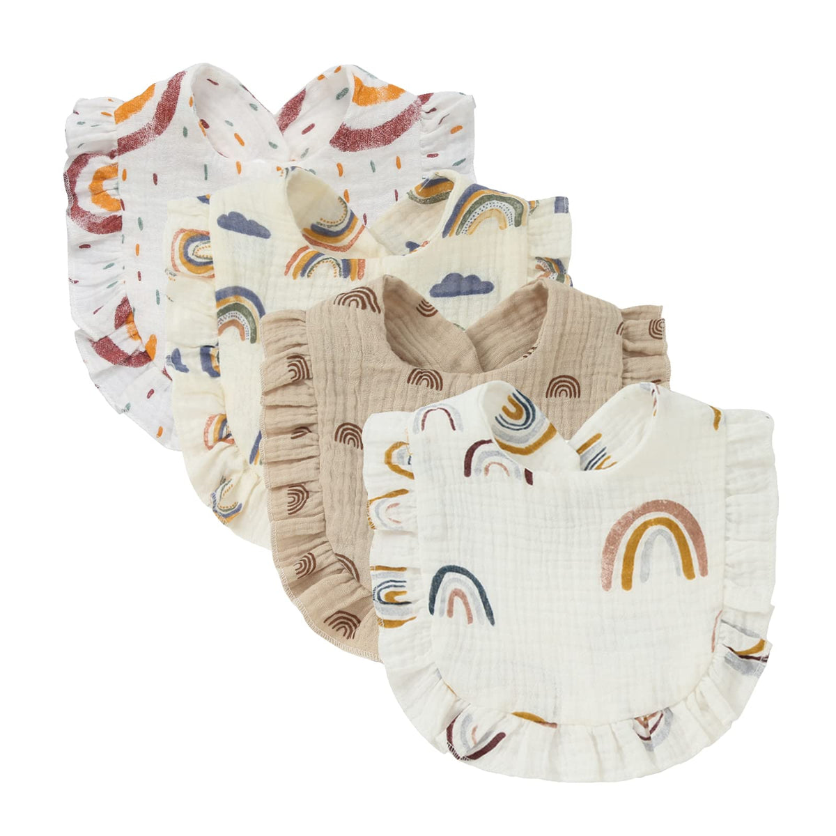 Nishine rainbow drool bibs set front view for stylish mealtimes