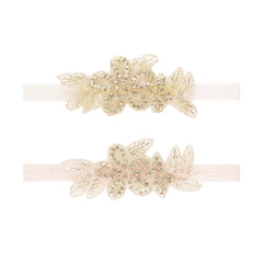 Nishine rhinestone flower headband with leaf white design, ideal for christenings and photos.