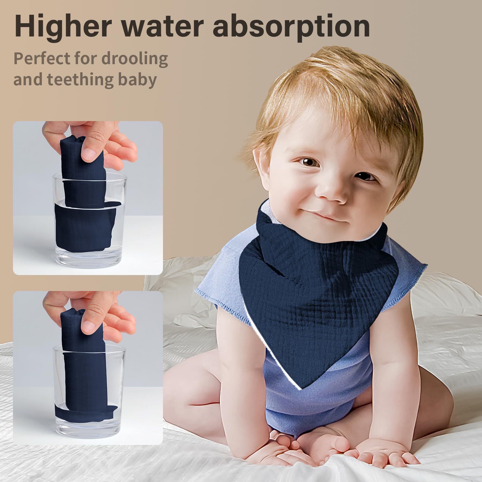 NISXABEBE muslin baby bib breathable fabric keeps baby cool during feeding and teething.