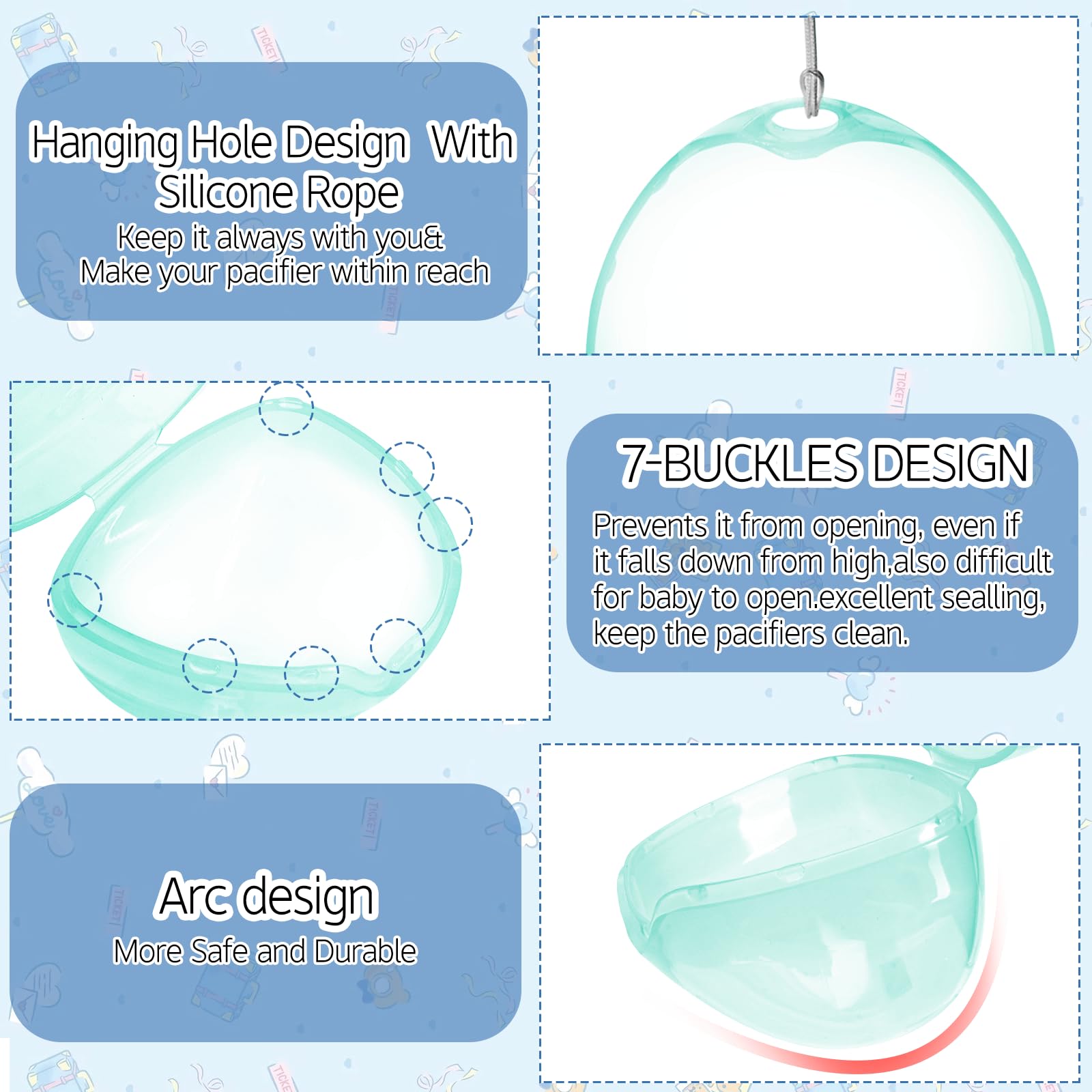 NISXABEBE silicone lanyards shown for easy hanging on a diaper bag or stroller.