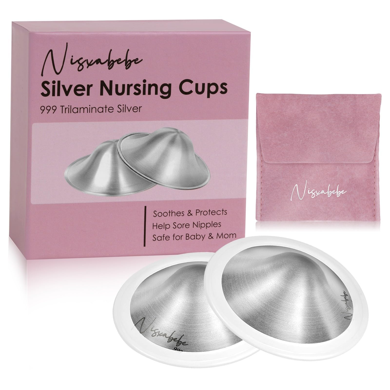 NISXABEBE silver nursing cups with silicone ring protect nipples gently.