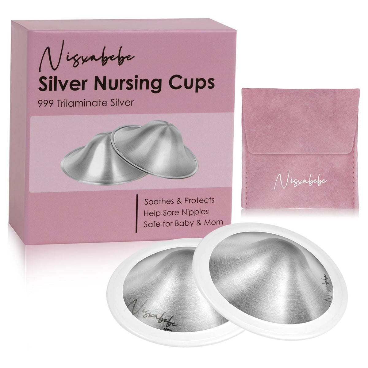 NISXABEBE silver nursing cups with silicone ring protect nipples gently.