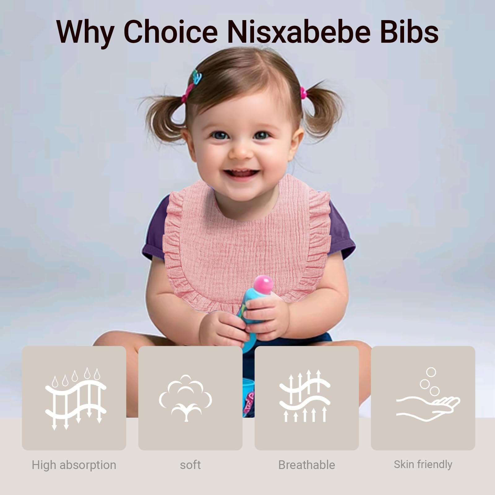 NISXABEBE soft cotton muslin bibs in a colorful set for everyday outfits