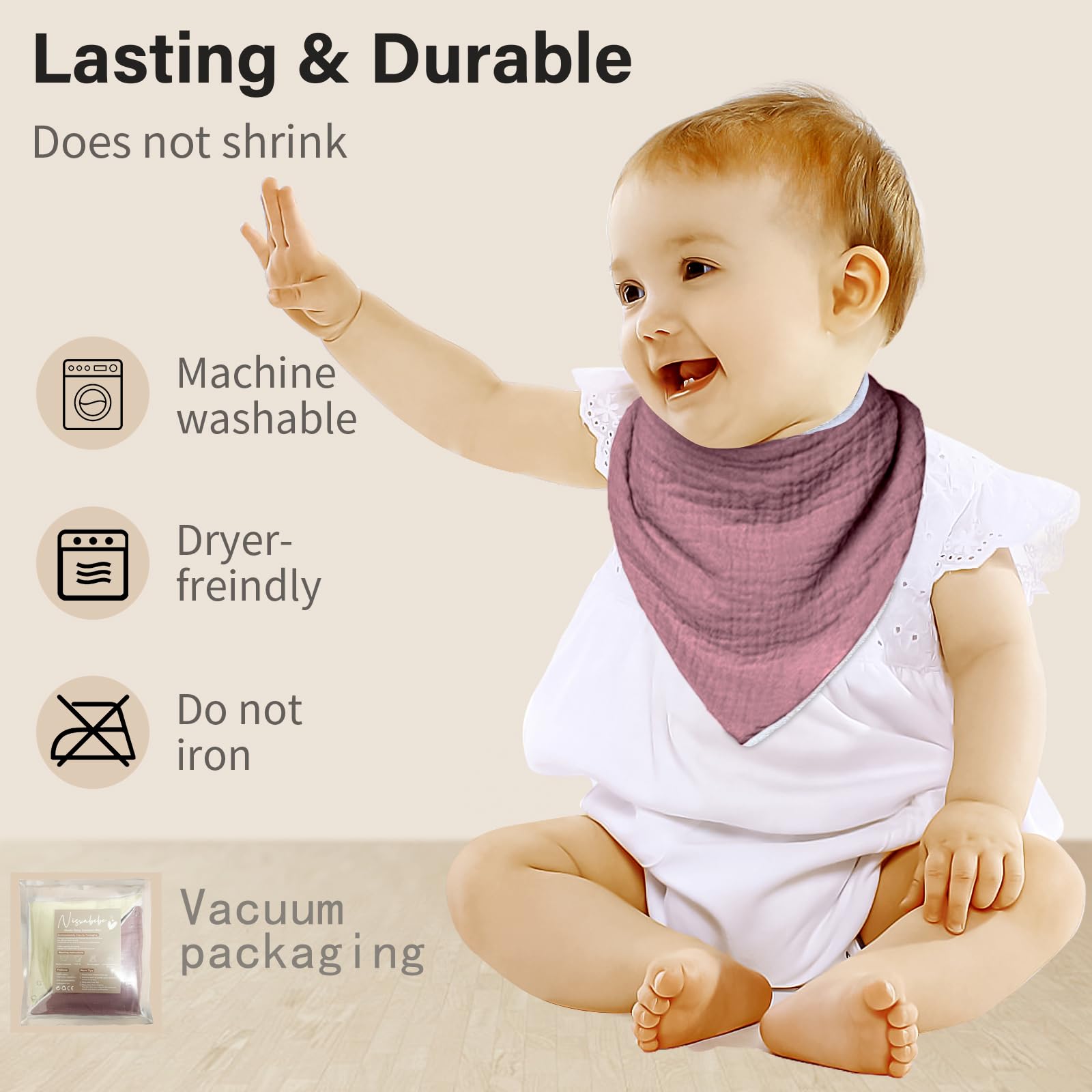 NISXABEBE solid-color bibs enhance outfits while protecting clothing from moisture.