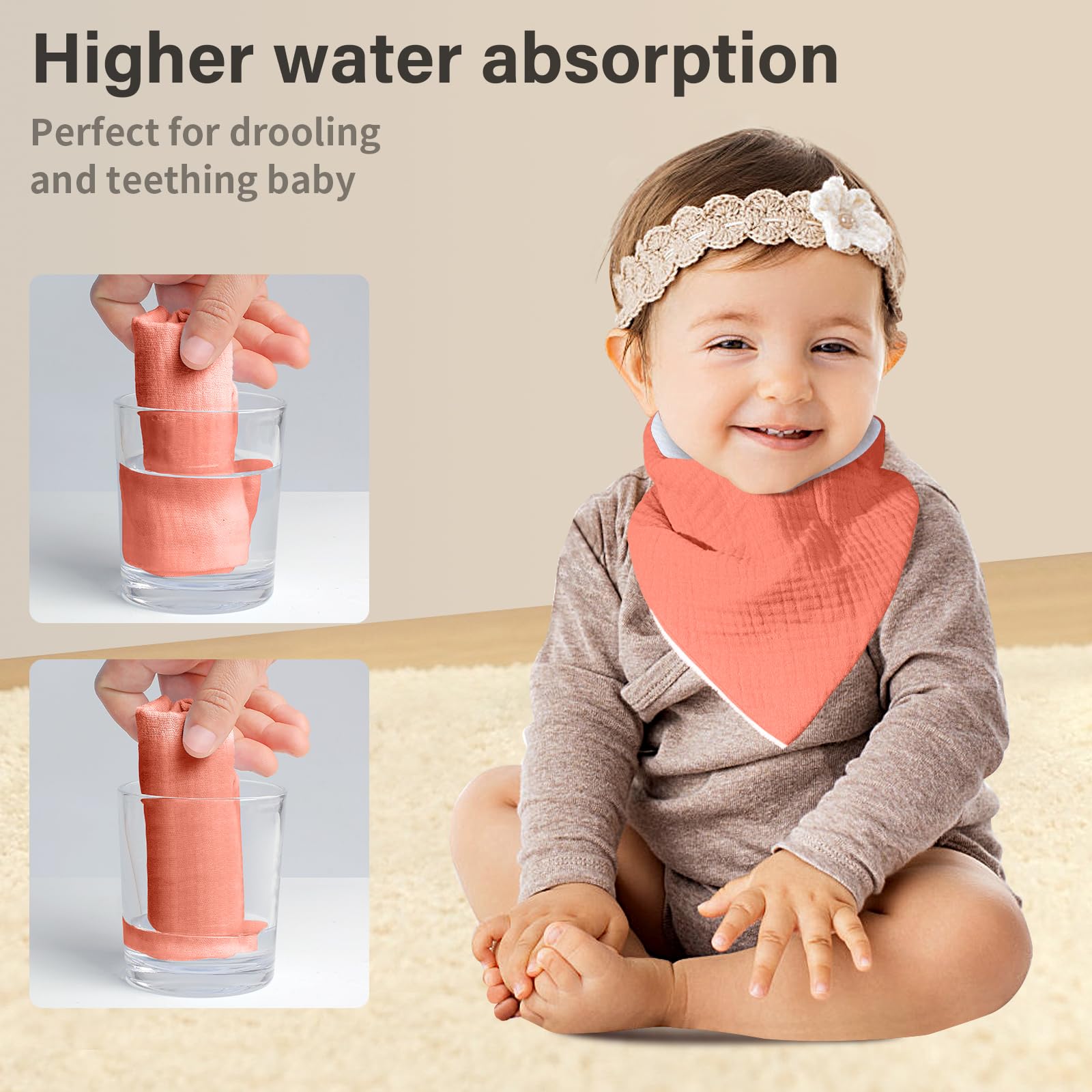 NISXABEBE solid-color bib set with absorbent plush backing for everyday comfort.