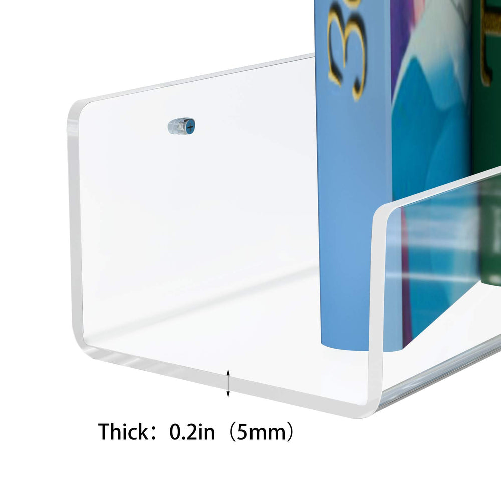 NIUBEE Kids Acrylic Floating Shelf clear profile nearly invisible on wall