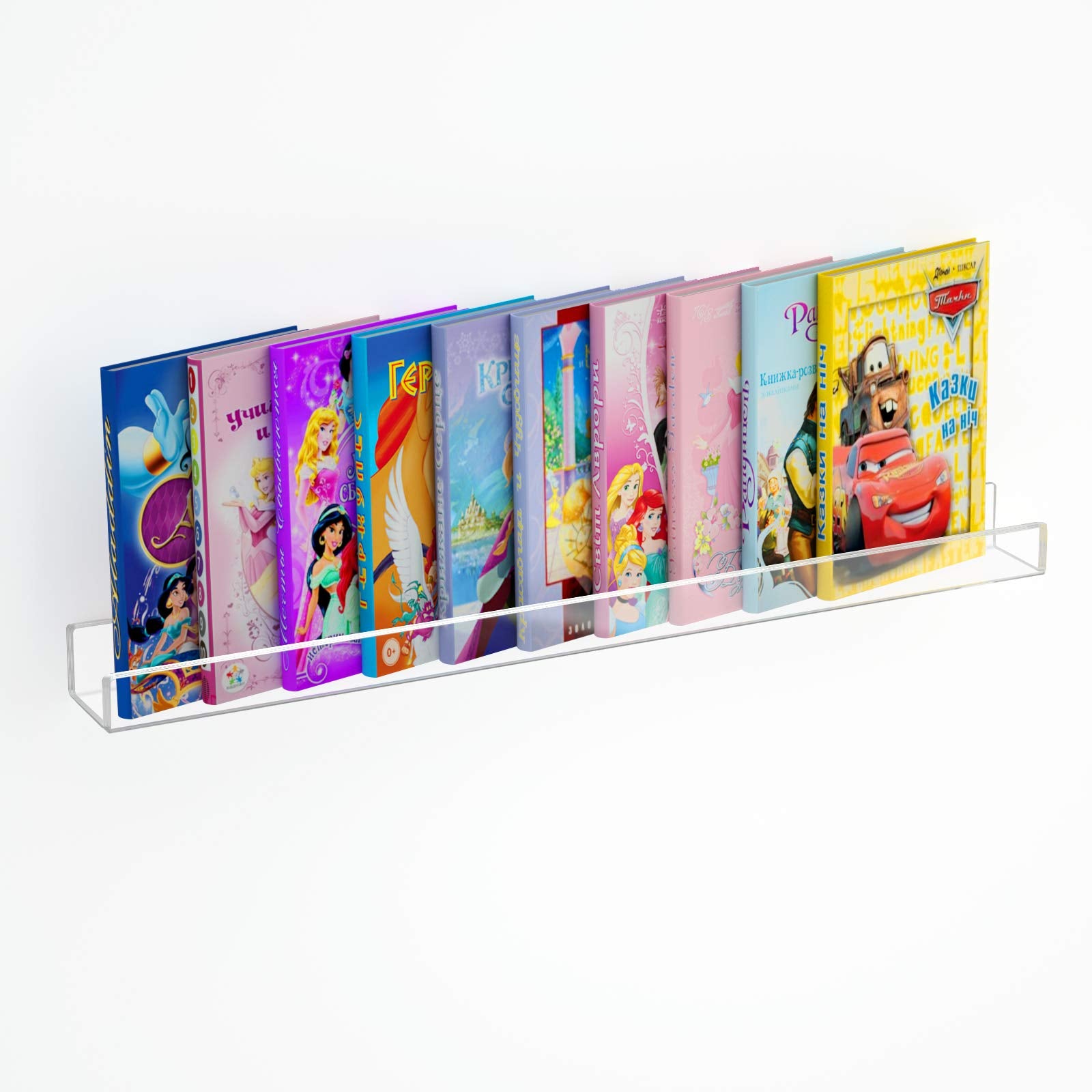 NIUBEE Kids Acrylic Floating Shelf front view showing space-saving display
