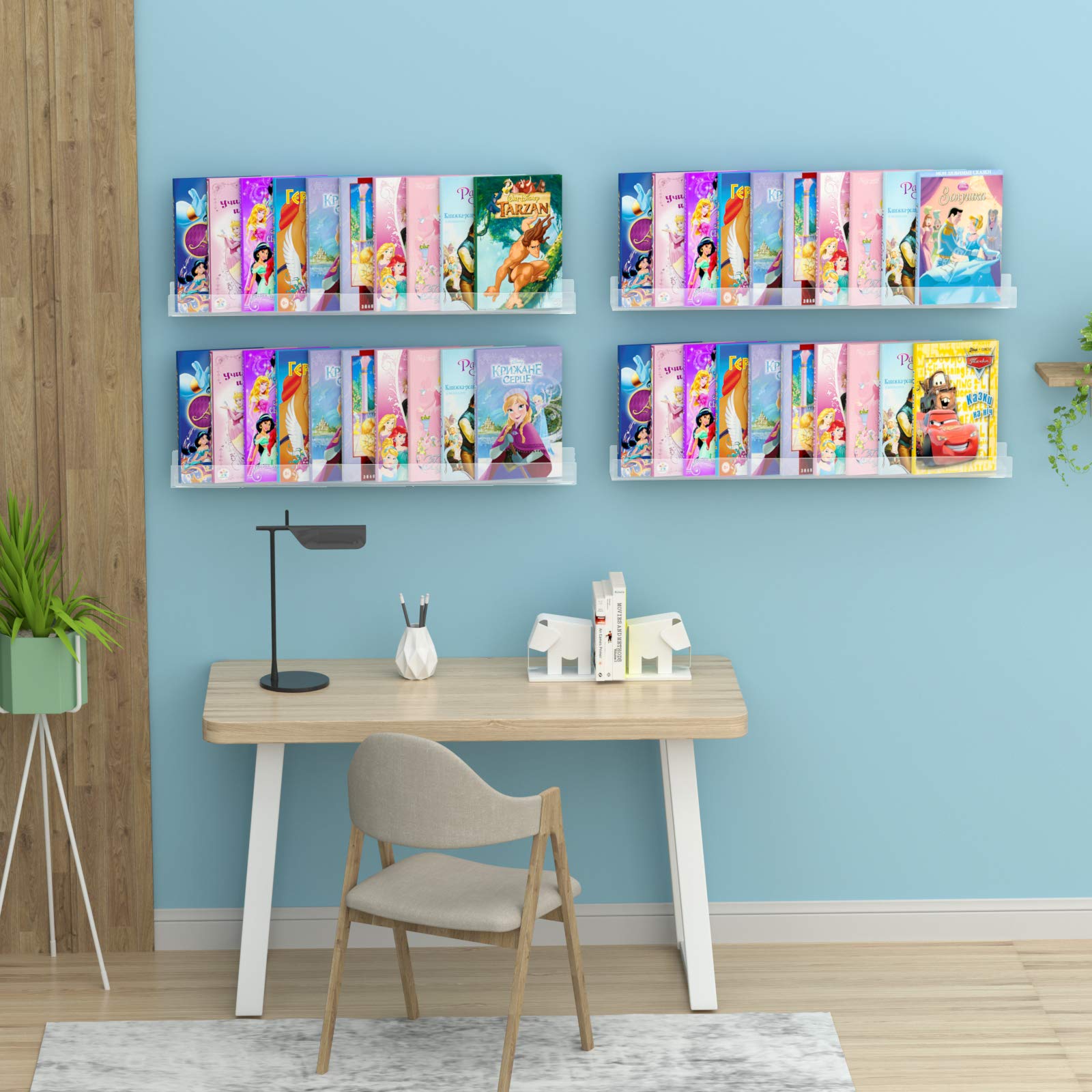 NIUBEE Kids Acrylic Floating Shelf side view highlighting slim transparent profile