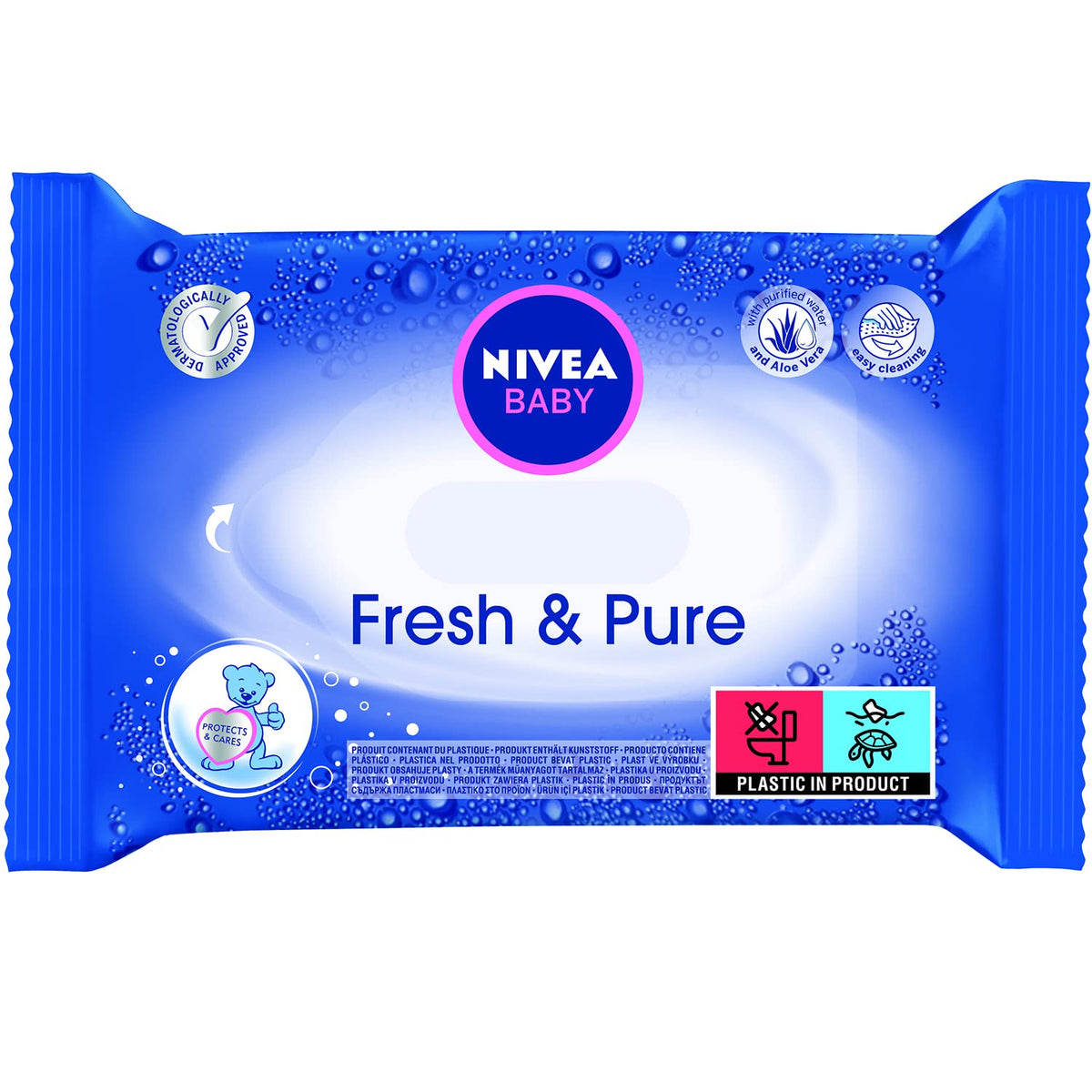 NIVEA Baby Fresh & Pure wipes pack, 63-count, convenient for baby care.
