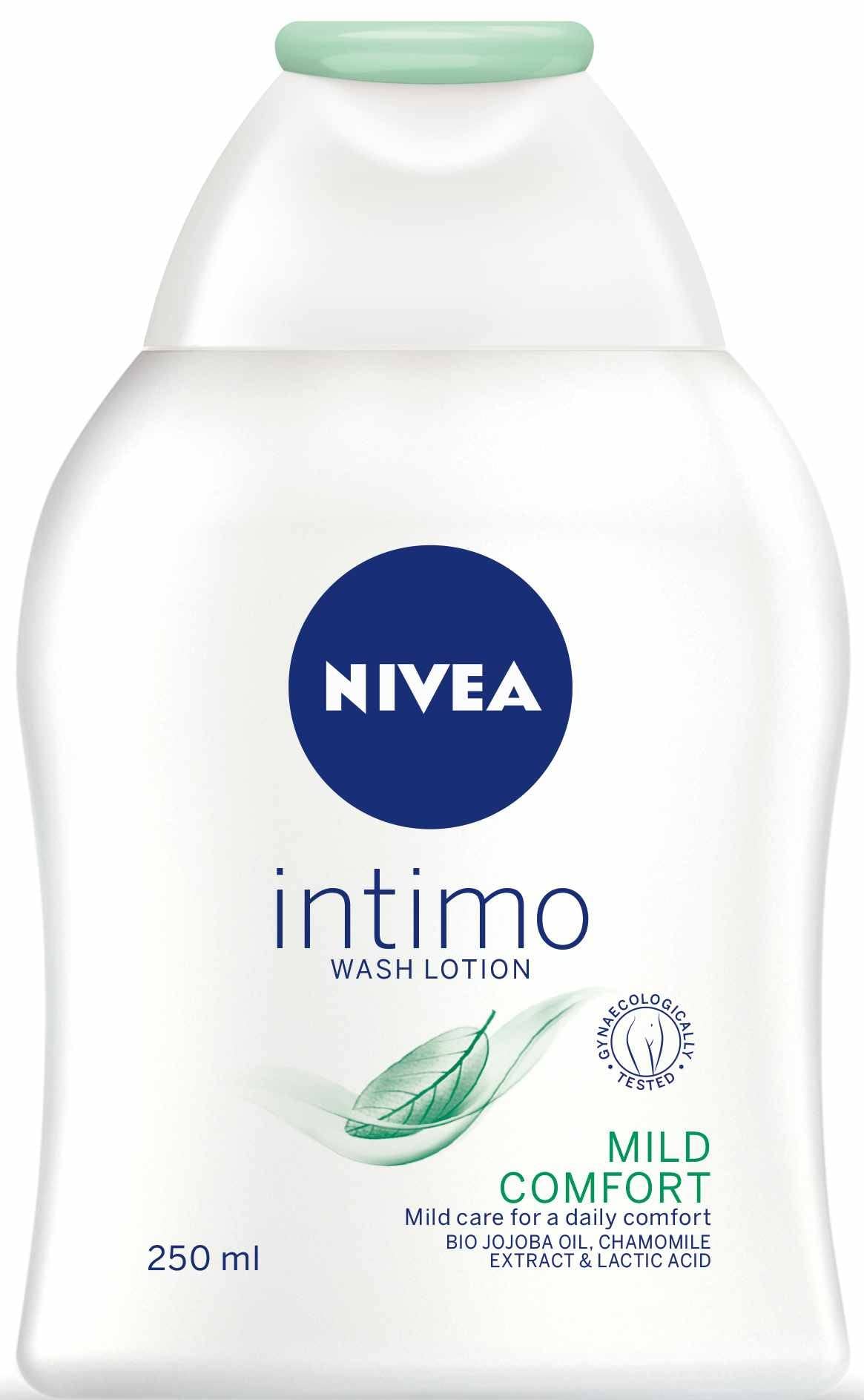 NIVEA Intimate Daily Comfort packaging highlighting convenient 250 ml size.