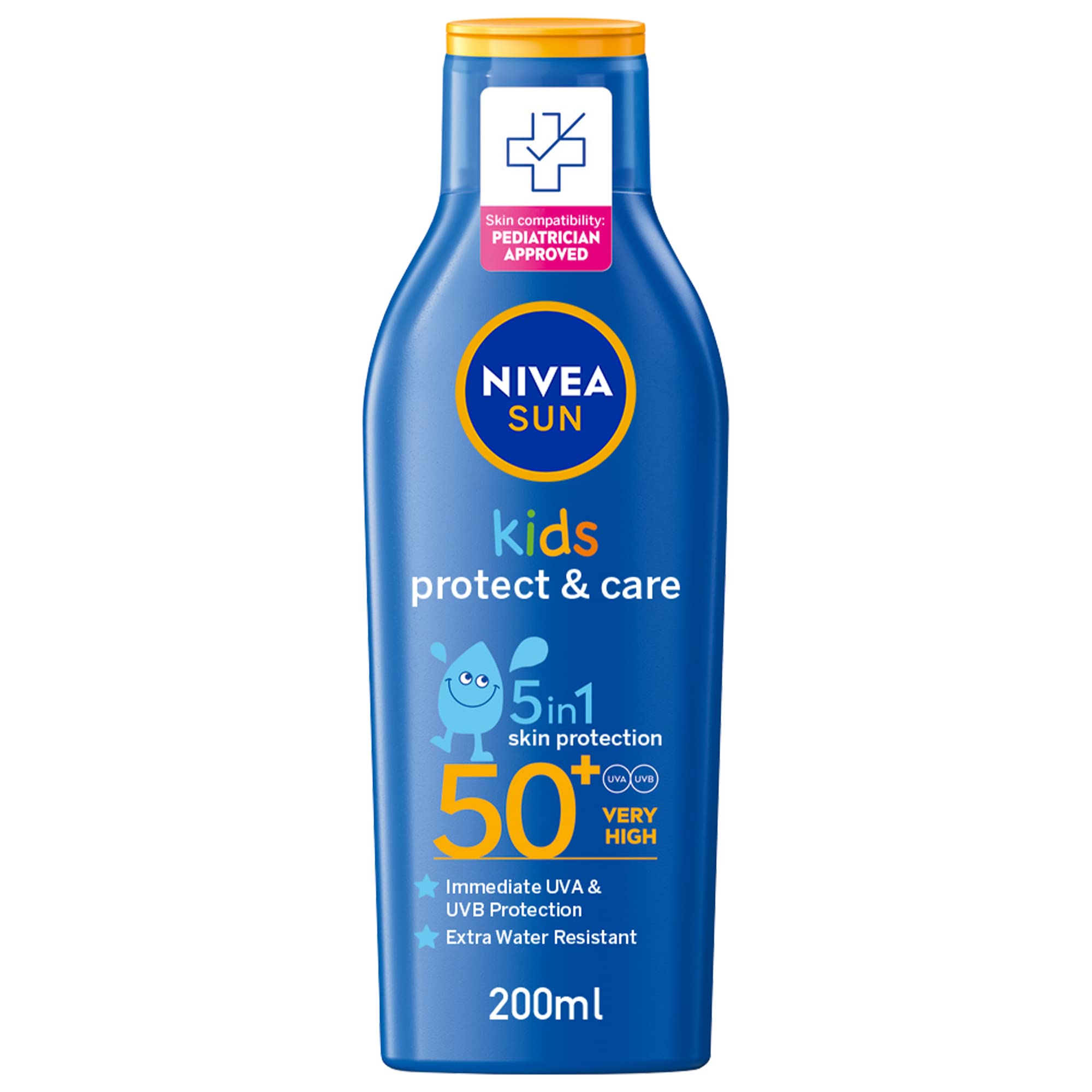 Nivea Sun Kids Lotion bottle close-up showing SPF50+ protection for kids during outdoor activities
