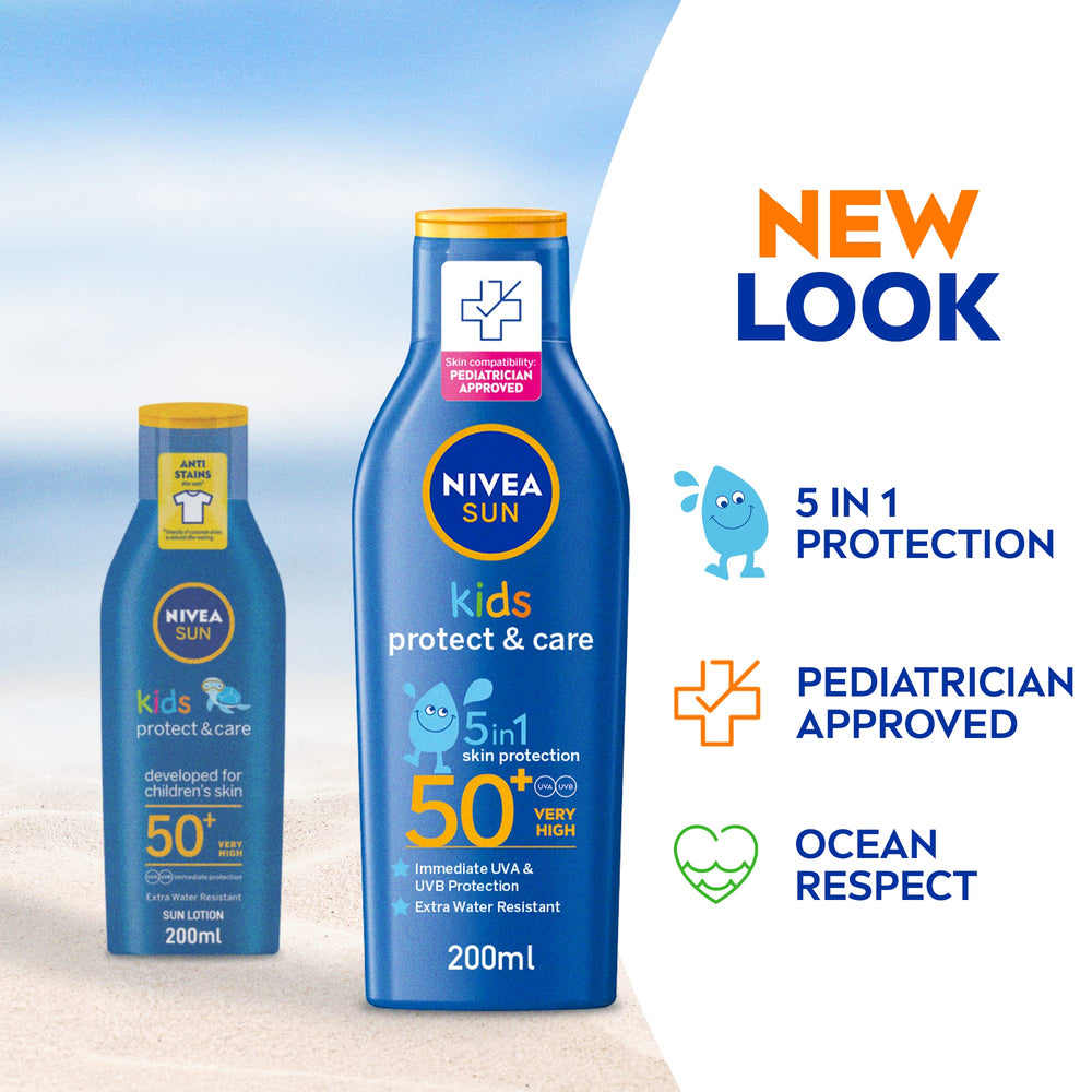 Nivea Sun Kids Lotion bottle cap and easy application scene