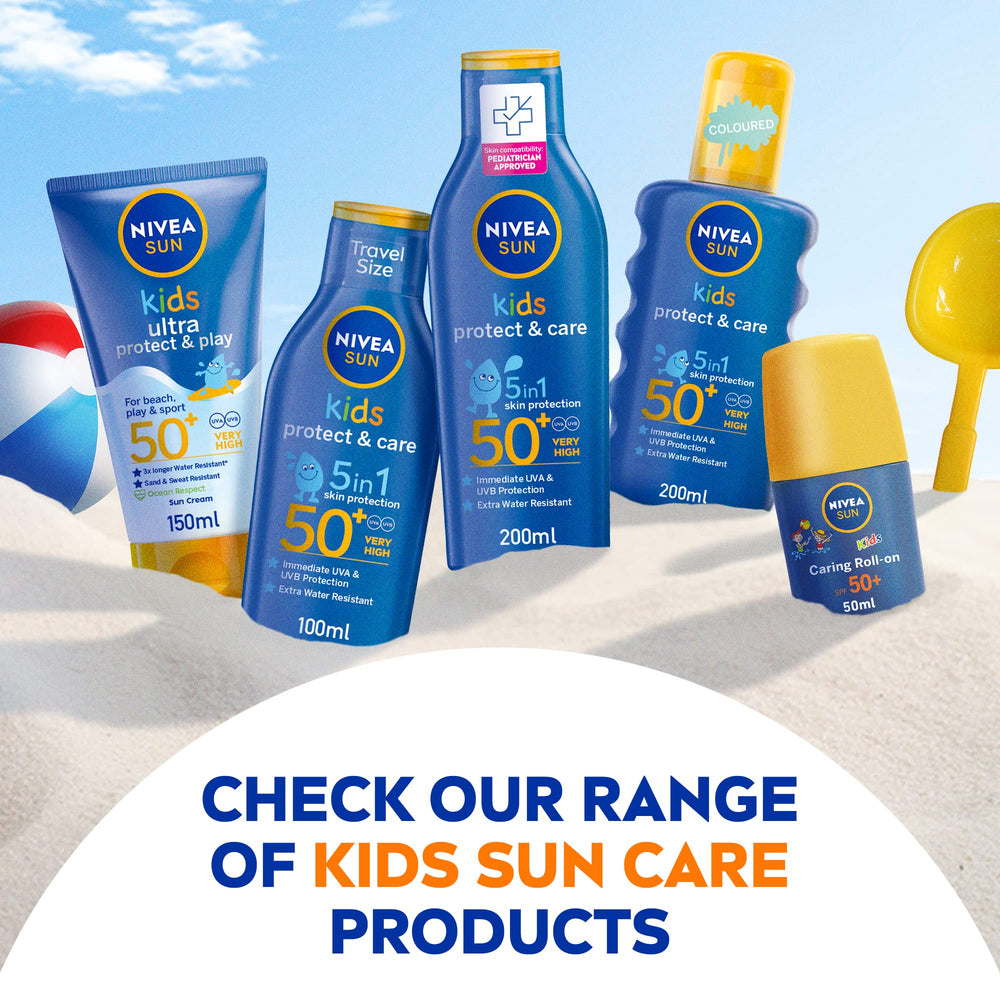 Nivea Sun Kids Lotion SPF50 bottle displayed for sun protection