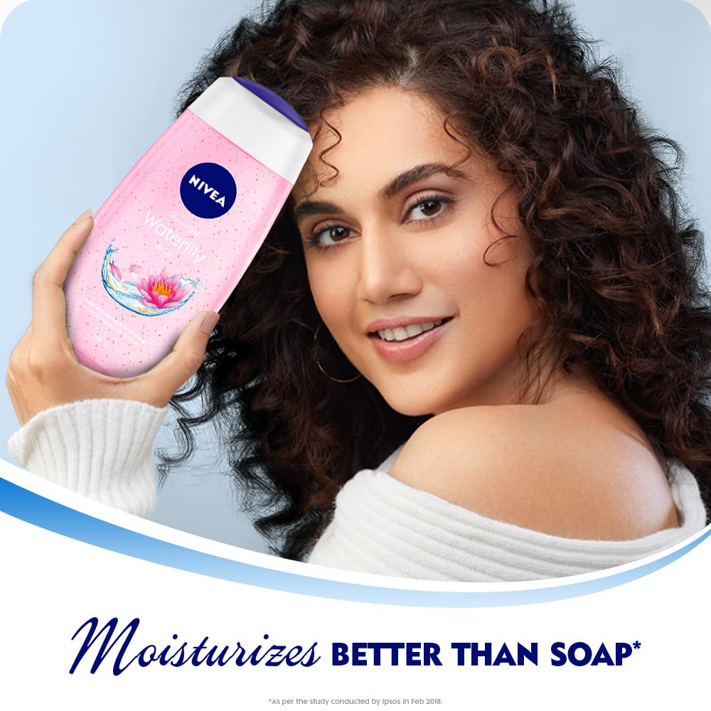 NIVEA Water Lily Oil Shower Gel foam close-up shows silky, luxurious lather.