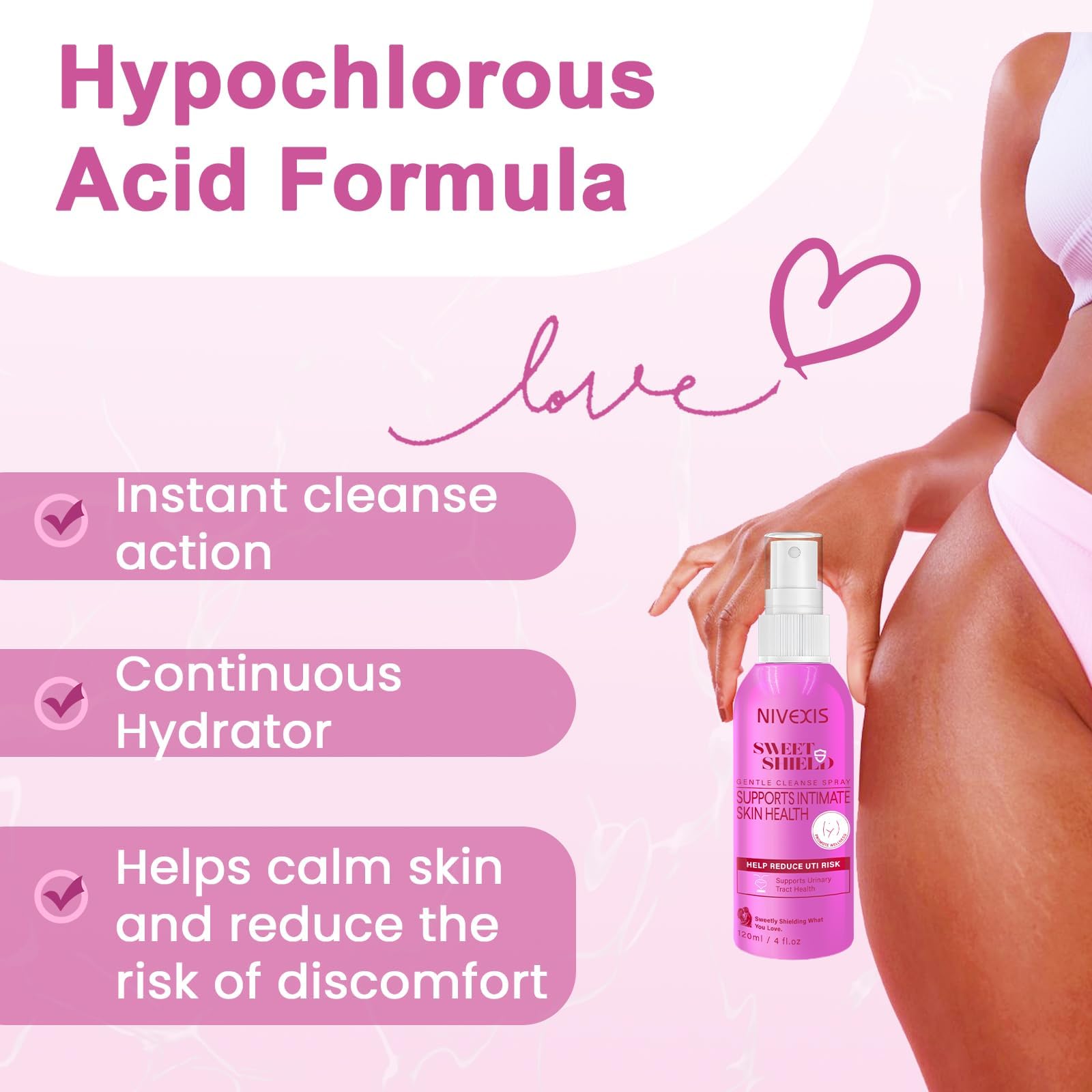 Nivexis product label closeup showing fragrance-free HOCl formula.