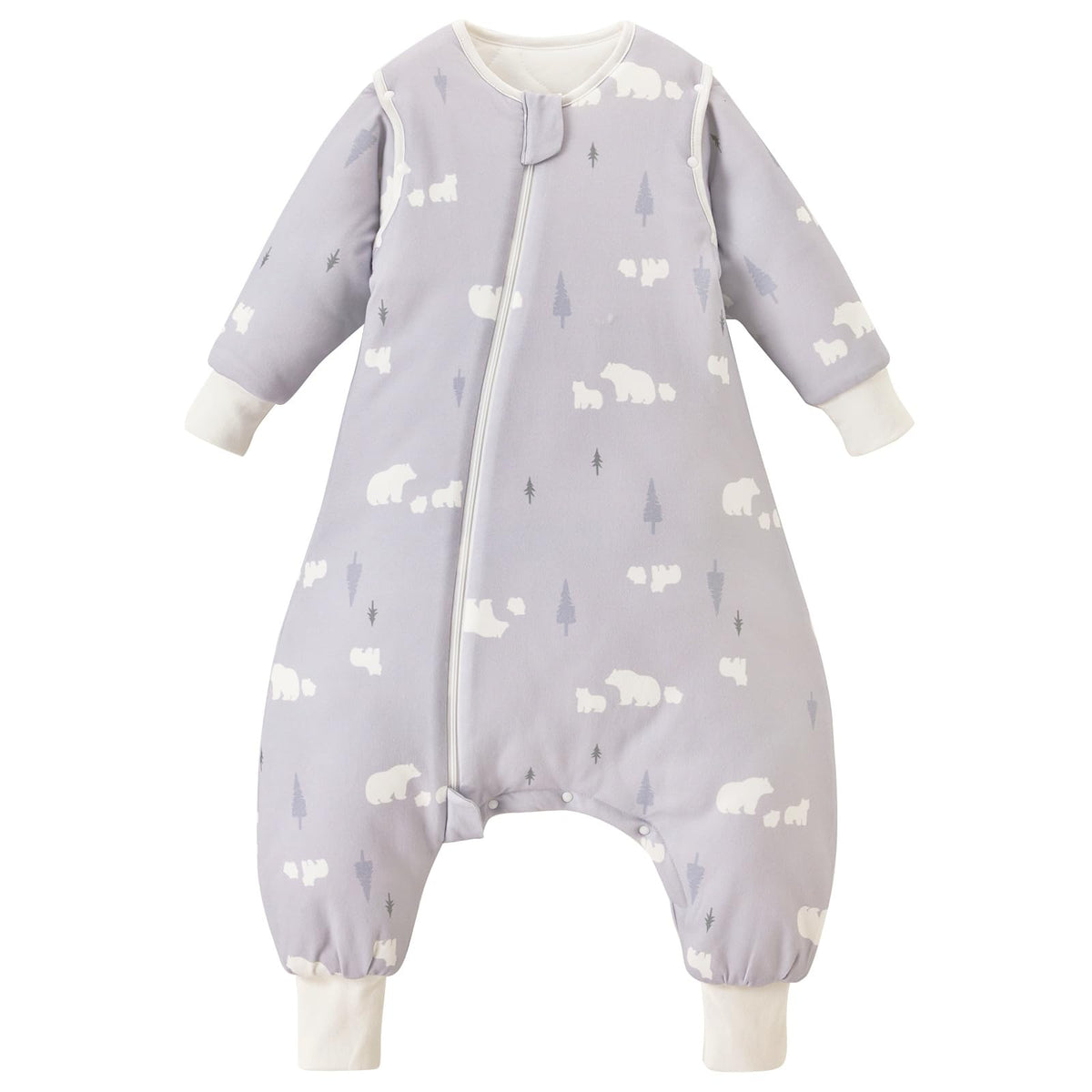 Nivolltha bear sleep sack fabric close-up shows breathable cotton and plush quilting.