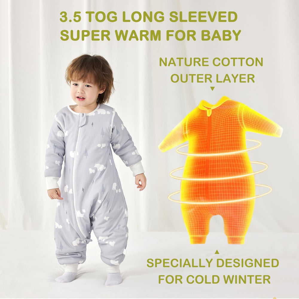 Nivolltha bear sleep sack with sleeves attached offers snug warmth and mobility.