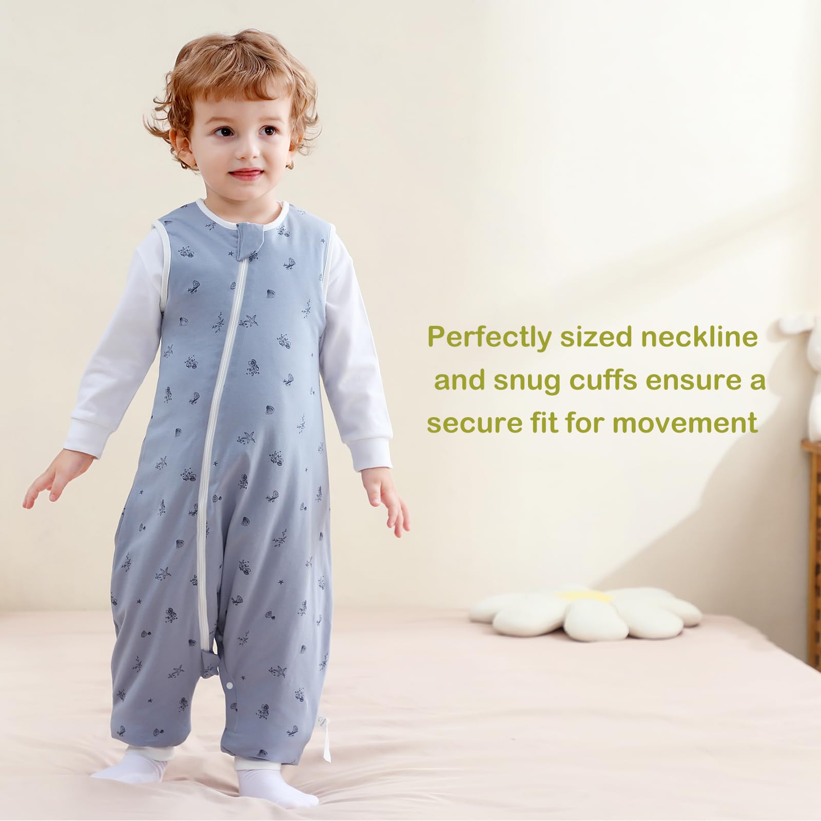Nivolltha Ocean sleep sack shows 2‑way zipper for easy dressing