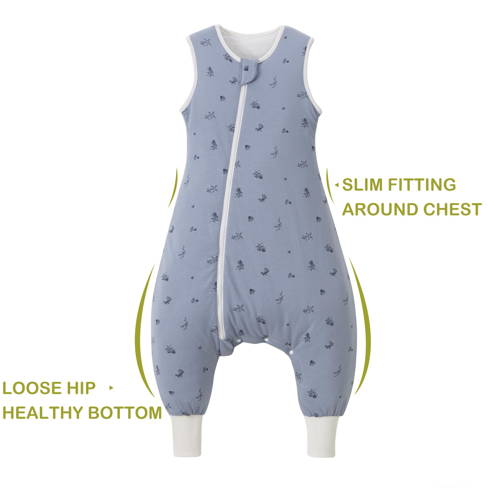 Nivolltha Ocean sleep sack laid flat reveals full length and hip cut