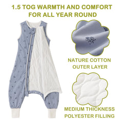 Nivolltha Ocean sleep sack on toddler active movement demonstrates leg room
