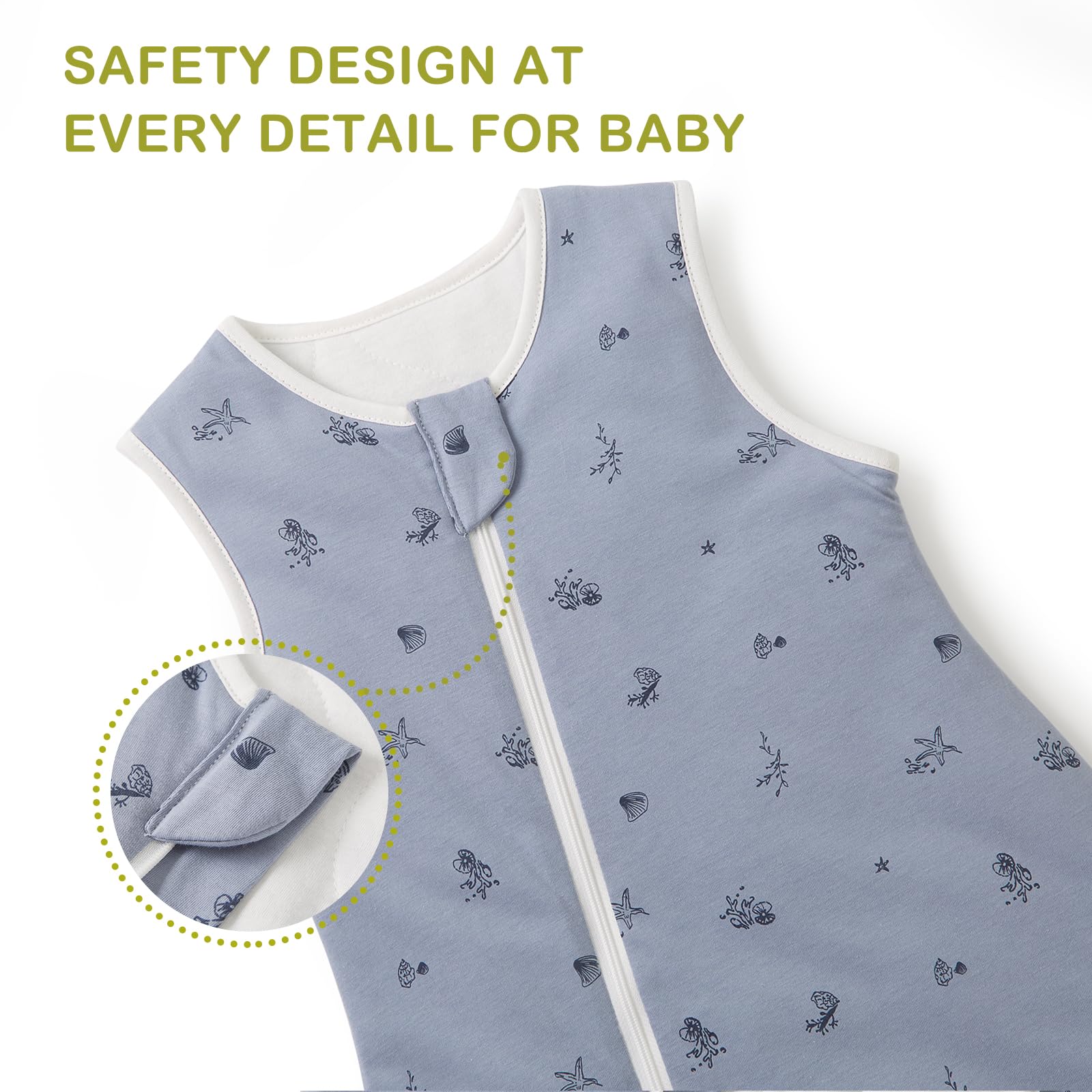 Nivolltha Ocean sleep sack in size M highlights proper length for height