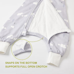 Nivolltha sleep sack with legs, white bear, zipper detail enables smooth diaper changes.