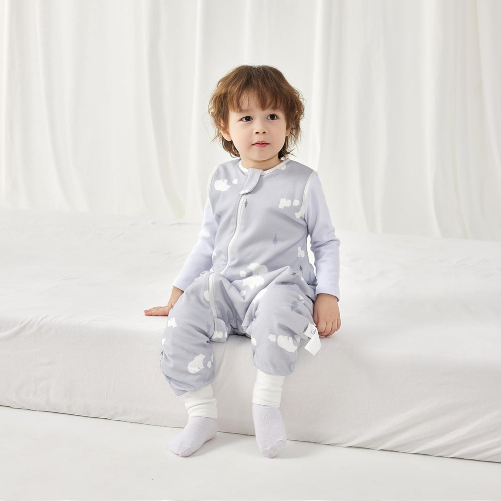 White bear design on sleep sack comforts bedtime routines for many families.