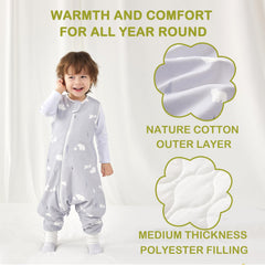 Nivolltha sleep sack with legs, white bear, side view supports gentle leg movement.