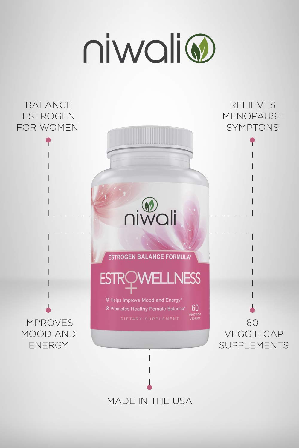 NIWALI Estrogen bottle top view showing packaging and branding