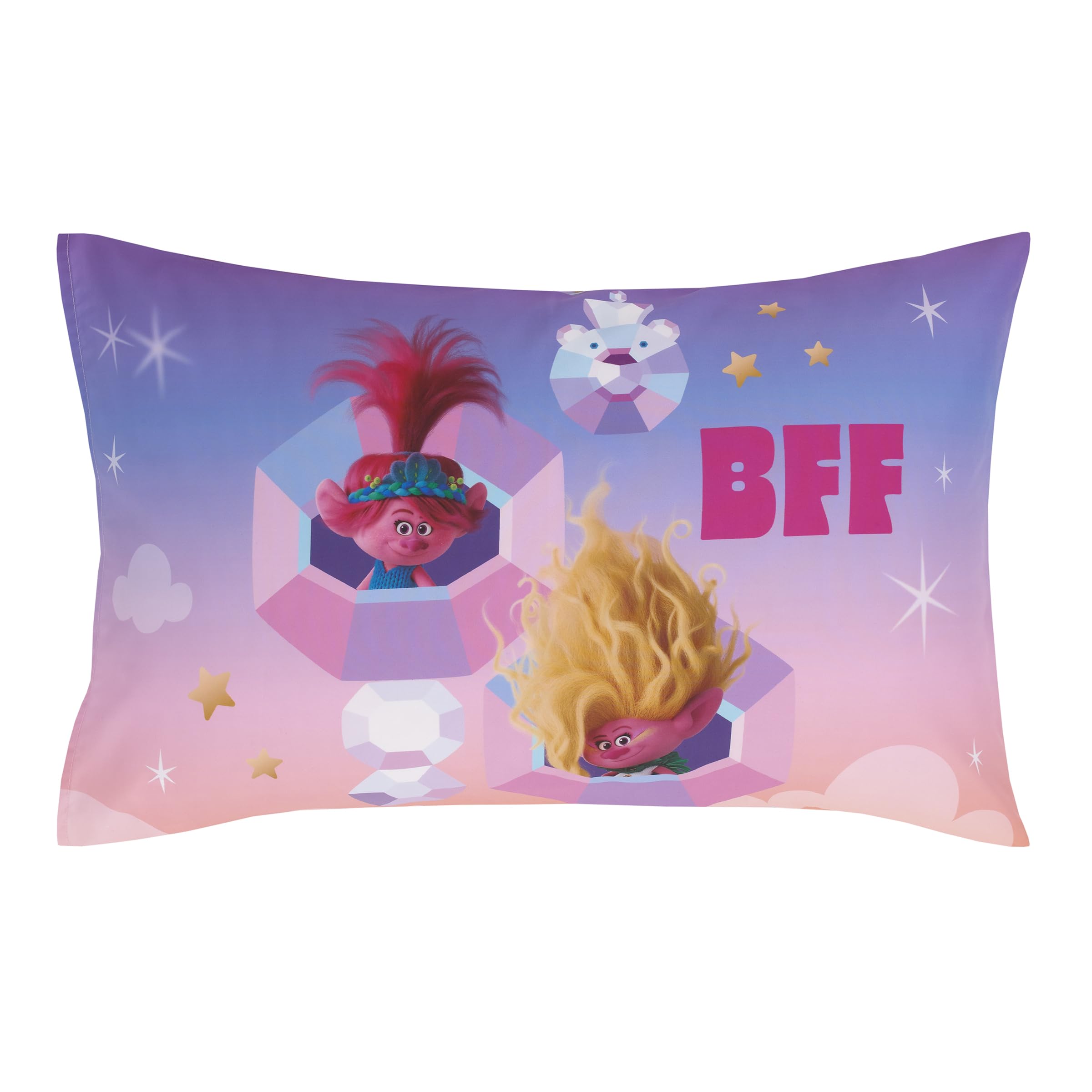 NoJo Trolls Glam Together bright color palette enhances bedroom decor.