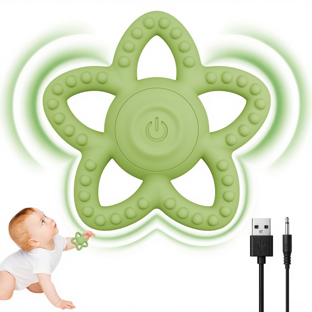 nlfdbfsh star teether front view with soothing vibrations for babies.